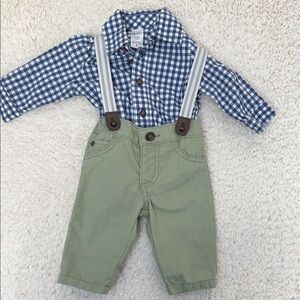 Carter’s Blue Checkered Shirt with Green Pants and Suspenders